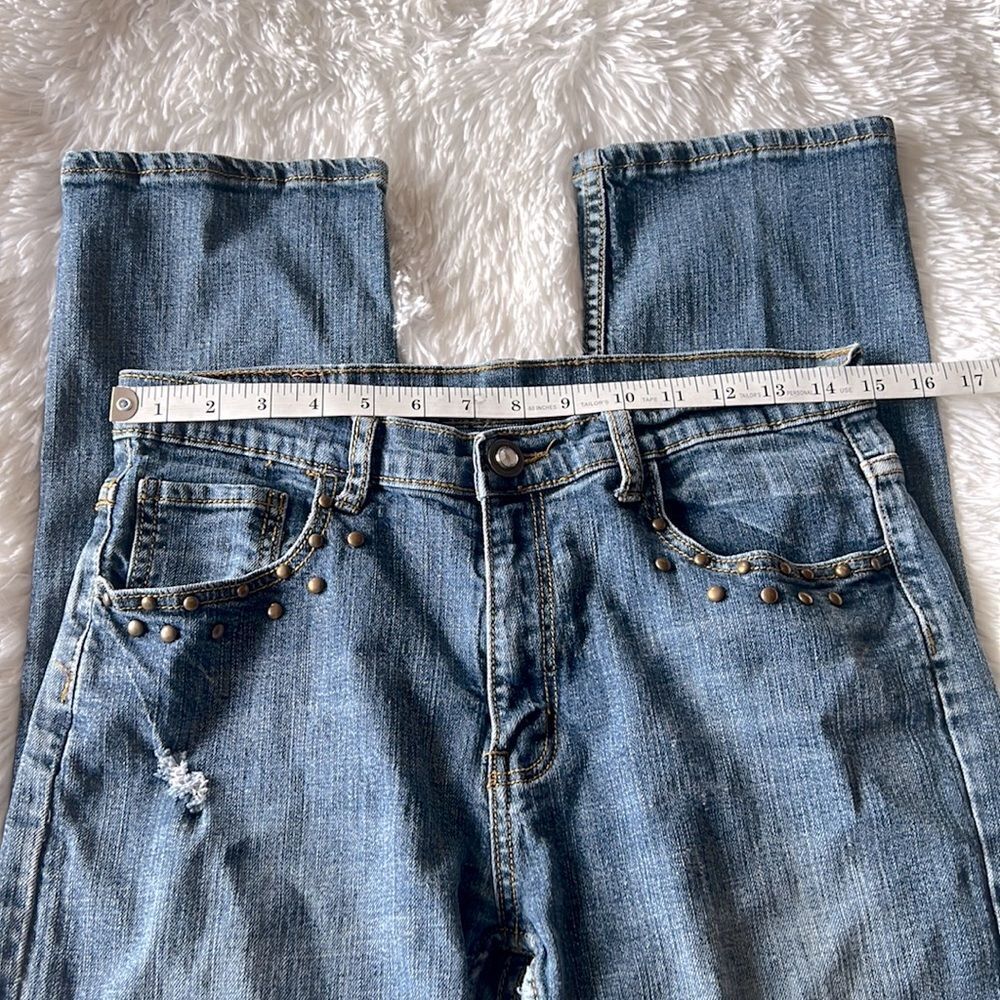 Studded Distressed Midrise Slim Skinny Rocker Firefly Jeans - Picture 6 of 16